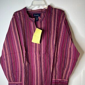NWT Denim & Co. Women's Plus 2X Burgundy Striped Cotton Button Up Tunic L/S